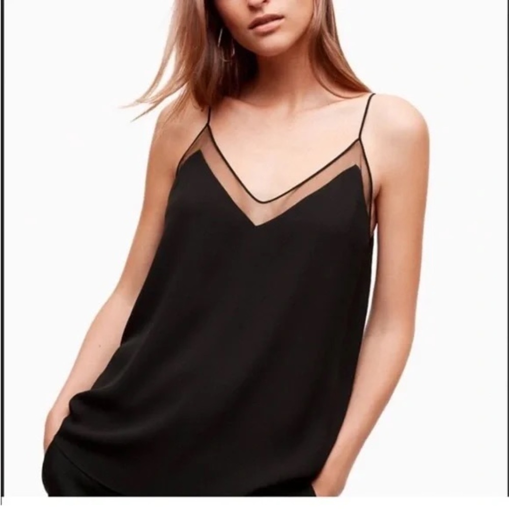 ARITZIA BABATON Black Galen Camisole Mesh V-Neck Lined Tank Top